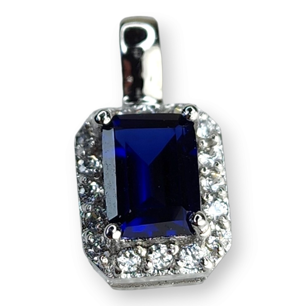 Vintage Sterling Silver 925 Stauer Sapphire and Cubic Zirconia Pendant